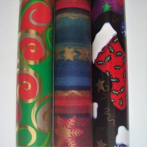 Vintage 90s Christmas Holiday Wrap 3 Partial Rolls
